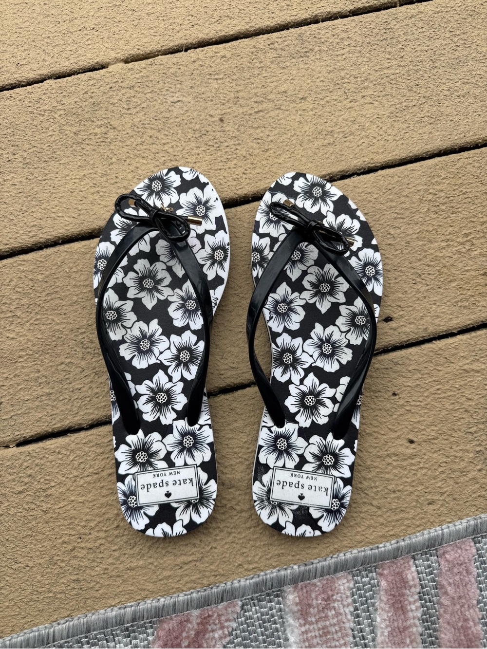 kate spade Black & White Floral Thong Sandals